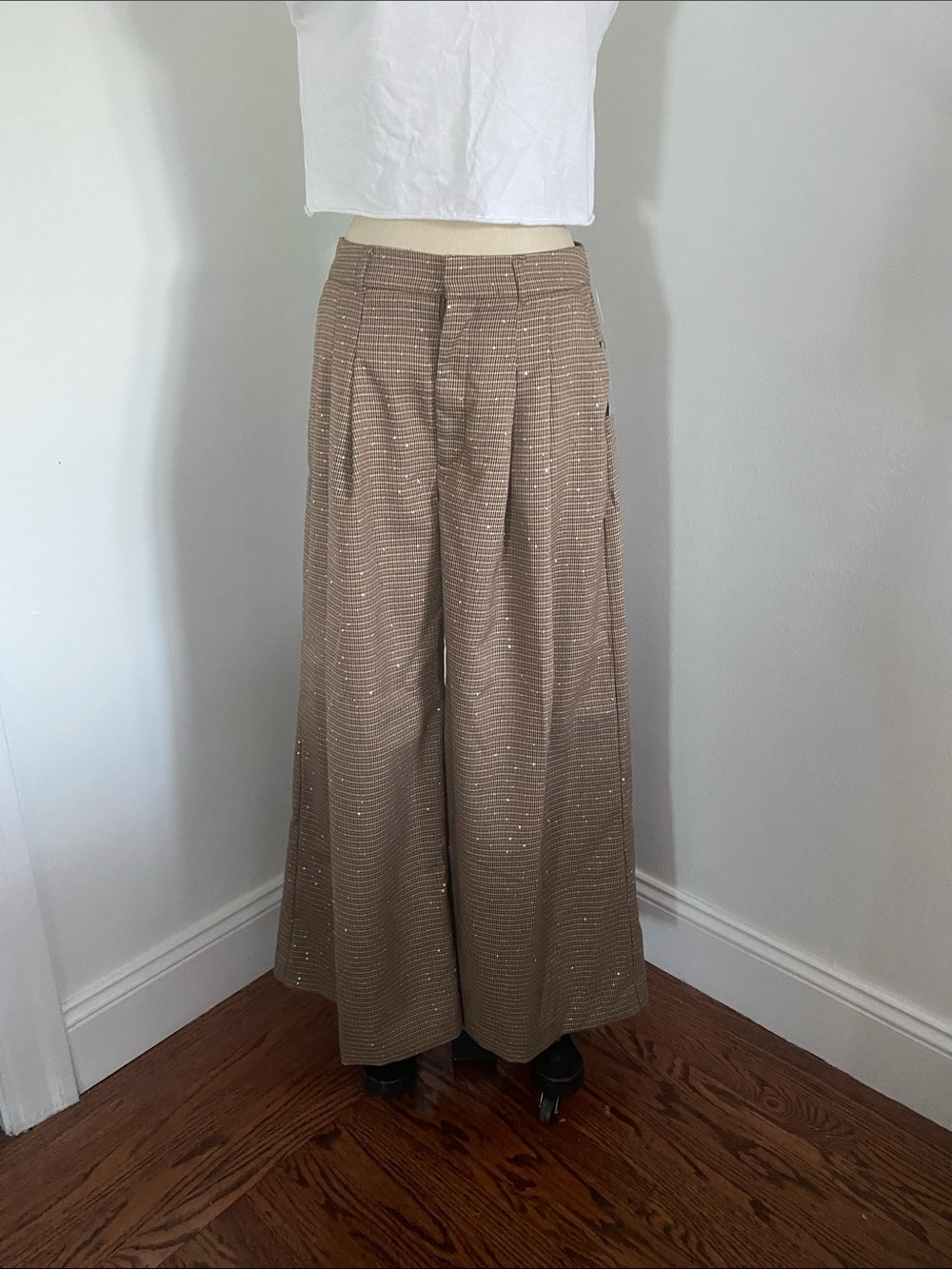 Anthropologie Metallic-Thread Wide-Leg Pants - Brown